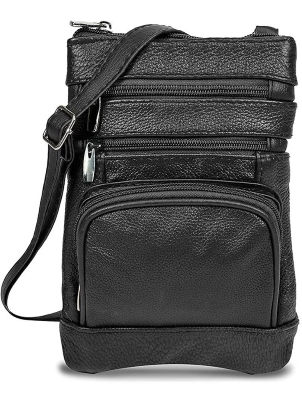 Black Leather Crossbody Purse Women Multi Pocket Adjustable Strap Wallet Bag